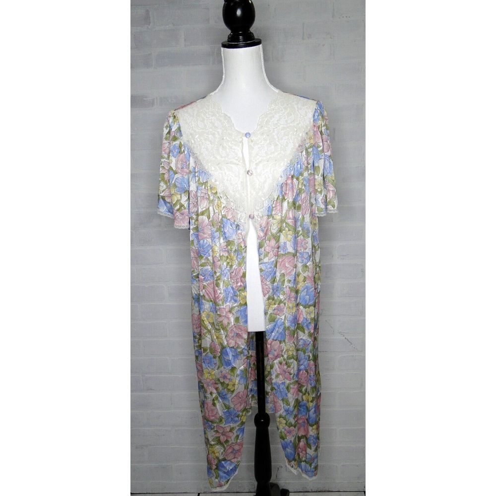 Vintage Vassarette Floral Nylon Lace House Dress House Coat Womens Large